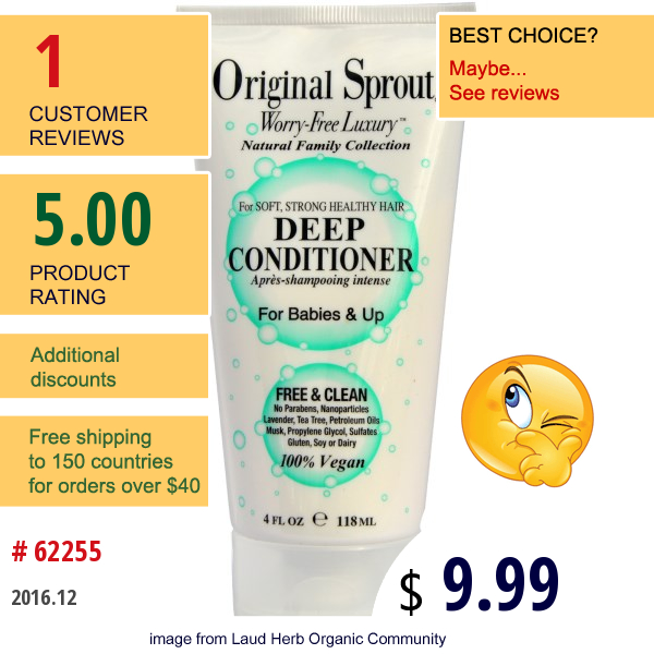 Original Sprout Inc, Deep Conditioner, For Babies & Up, 4 Fl Oz (118 Ml)  