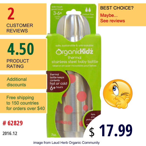 Organic Kidz, Thermal Wide Mouth Bottle, Pink Dots, 7 Oz (200 Ml)  