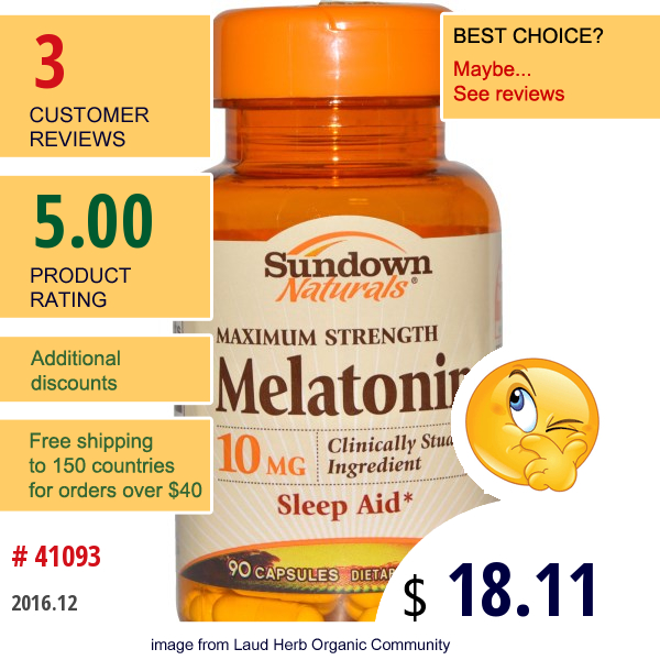 Sundown Naturals, Maximum Strength Melatonin, 10 Mg, 90 Capsules