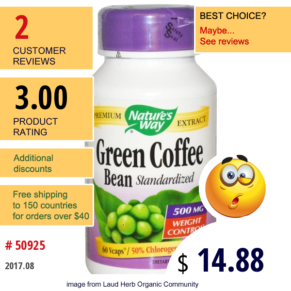 Natures Way, Green Coffee Bean, Standardized, 500 Mg, 60 Veggie Caps  