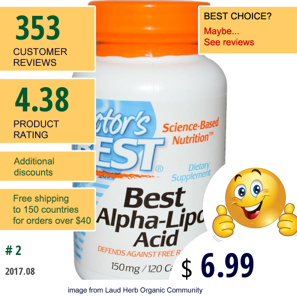 Doctors Best, Best Alpha Lipoic Acid, 150 Mg, 120 Capsules