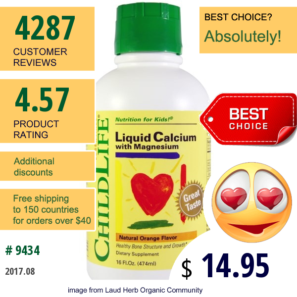Childlife, Essentials, Liquid Calcium With Magnesium, Natural Orange Flavor, 16 Fl Oz (474 Ml)