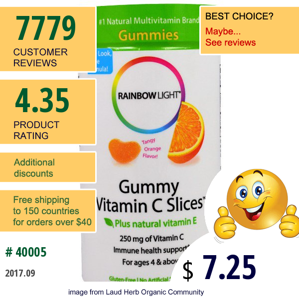 Rainbow Light, Gummy Vitamin C Slices, Tangy Orange Flavor, 90 Gummies