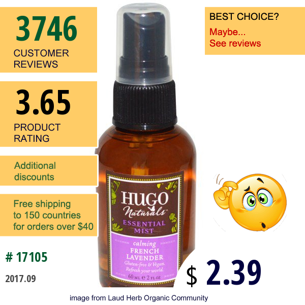 Hugo Naturals, Essential Mist, French Lavender, 2 Fl Oz (60 Ml)