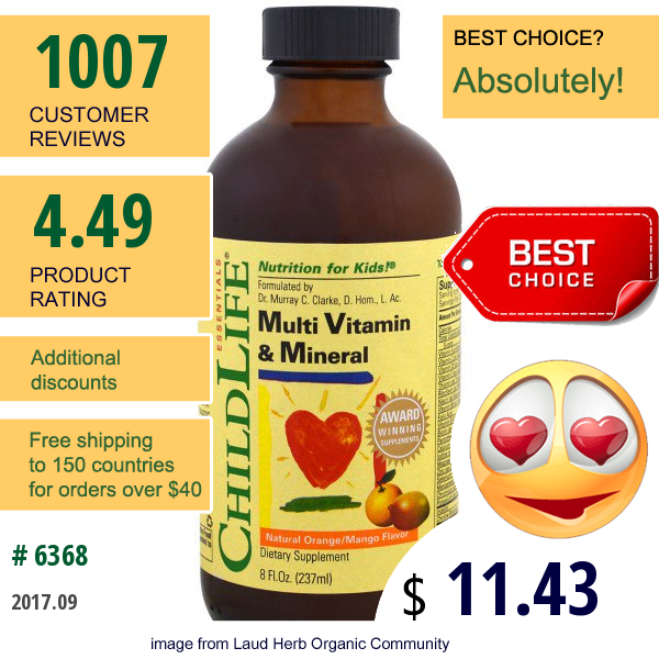 Childlife, Essentials, Multi Vitamin & Mineral, Natural Orange/mango Flavor, 8 Fl Oz (237 Ml)