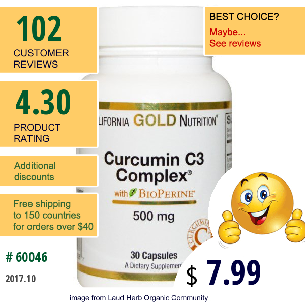California Gold Nutrition, Cgn, Curcumin C3 Complex, 500 Mg, 30 Veggie Caps  