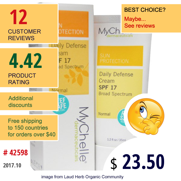 Mychelle Dermaceuticals, Daily Defense Cream, Spf 17, 1.2 Fl Oz (35 Ml)