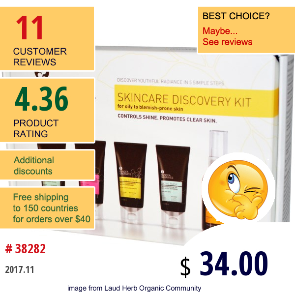 Pangea Organics, Skincare Discovery Kit, For Oily To Blemish-Prone Skin, 5 Piece Kit  