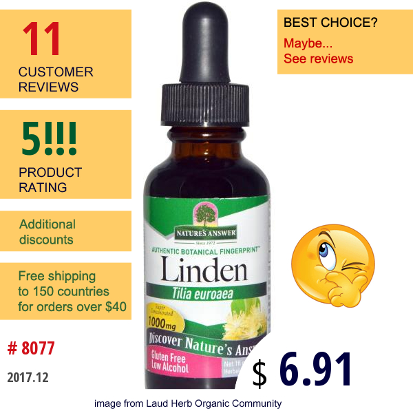 Natures Answer, Linden, Low Alcohol, 1000 Mg, 1 Fl Oz (30 Ml)  
