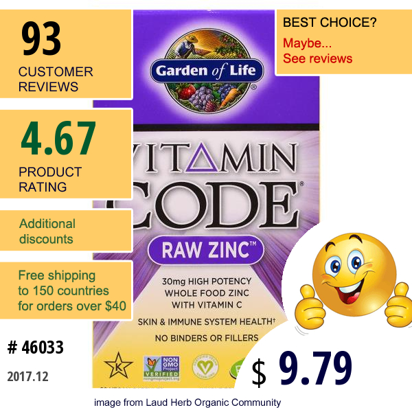 Garden Of Life, Vitamin Code, Raw Zinc, 60 Veggie Caps