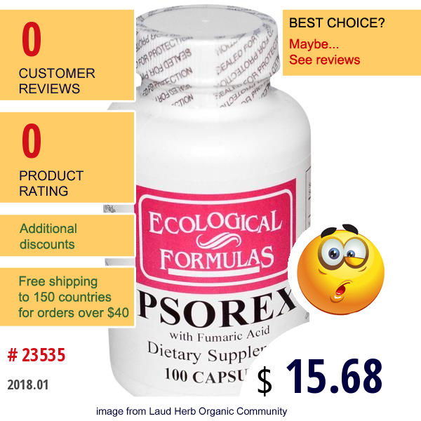 Cardiovascular Research Ltd., Ecological Formulas, Psorex, With Fumaric Acid, 100 Capsules  