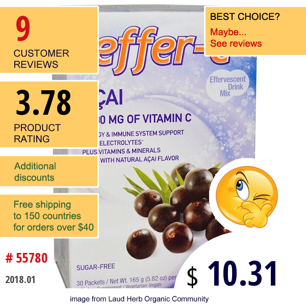 Now Foods, Effer-C, Effervescent Drink Mix, Acai, 30 Packets, 5.82 Oz (165 G)  