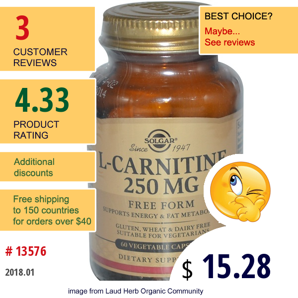 Solgar, L-Carnitine, 250 Mg, 60 Veggie Caps  