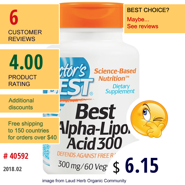 Doctors Best, Best Alpha-Lipoic Acid 300, 300 Mg, 60 Veggie Caps  