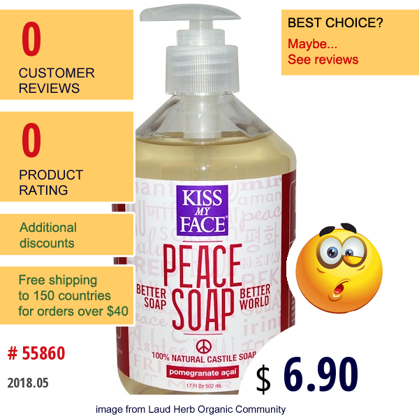 Kiss My Face, Peace Soap, Pomegranate Acai, 17 Fl Oz (502 Ml)  