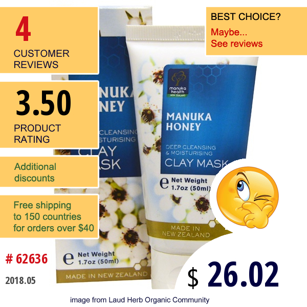 Manuka Health, Manuka Honey Clay Mask, 1.7 Fl Oz (50 Ml)  
