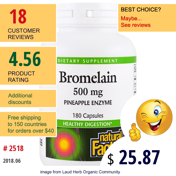 Natural Factors, Bromelain, 500 Mg, 180 Capsules