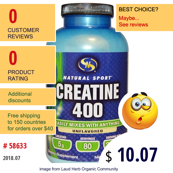 Natural Sport, Creatine 400, Powder, Unflavored, 400 G  