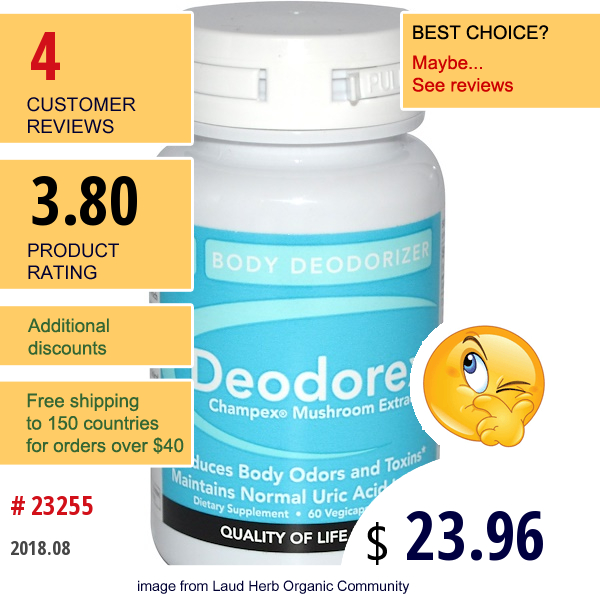 Quality Of Life Labs, Deodorex, Body Deodorizer, 200 Mg, 60 Veggie Caps  
