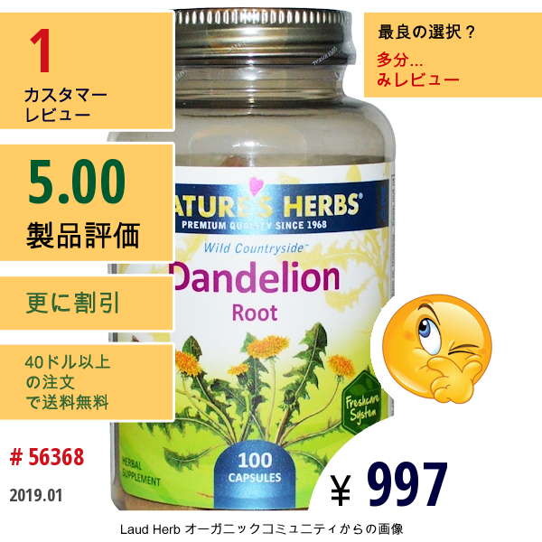 Natures Herbs, タンポポの根、100カプセル  