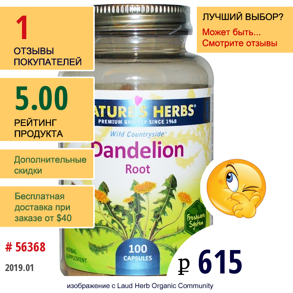 Natures Herbs, Корень Одуванчика, 100 Капсул  