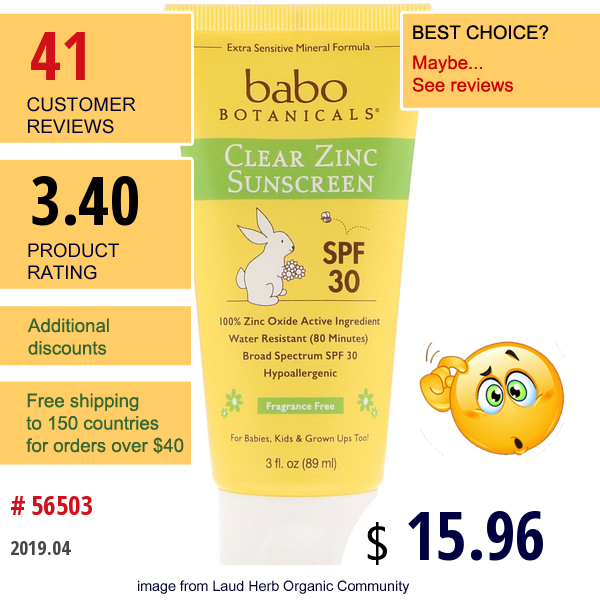 Babo Botanicals, Clear Zinc Sunscreen, Spf 30, Fragrance Free, 3 Fl Oz (89 Ml)