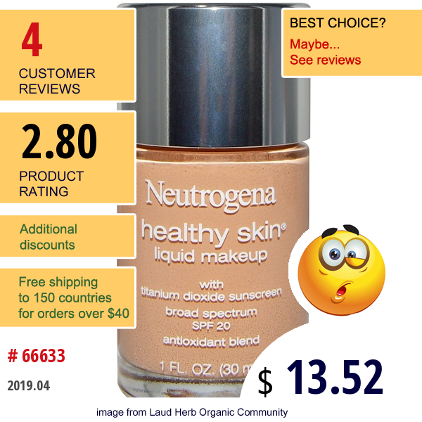 Neutrogena, Healthy Skin Liquid Makeup, Spf 20, Natural Tan 100, 1 Fl Oz (30 Ml)  