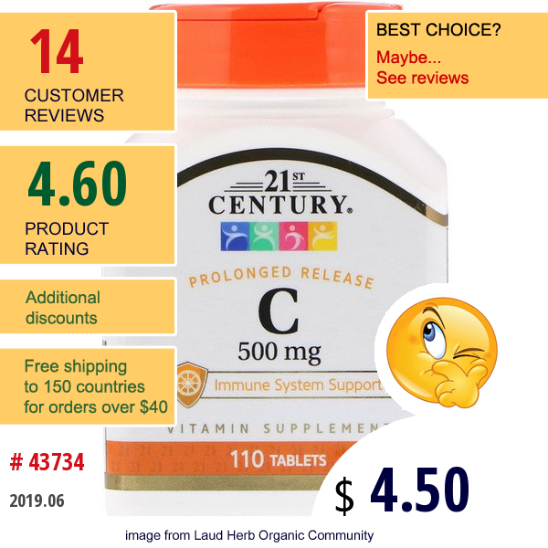 21St Century, Vitamin C, Prolonged Release, 500 Mg, 110 Tablets