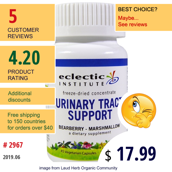 Eclectic Institute, Urinary Tract Support, Bearberry - Marshmallow, 390 Mg, 45 Veggie Caps  