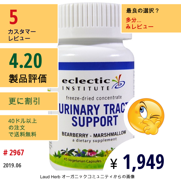 Eclectic Institute, 尿路サポート, ベアベリー（クロコケモモ） - マシュマロ, 390 Mg, 45粒（ベジタリアンカプセル）  