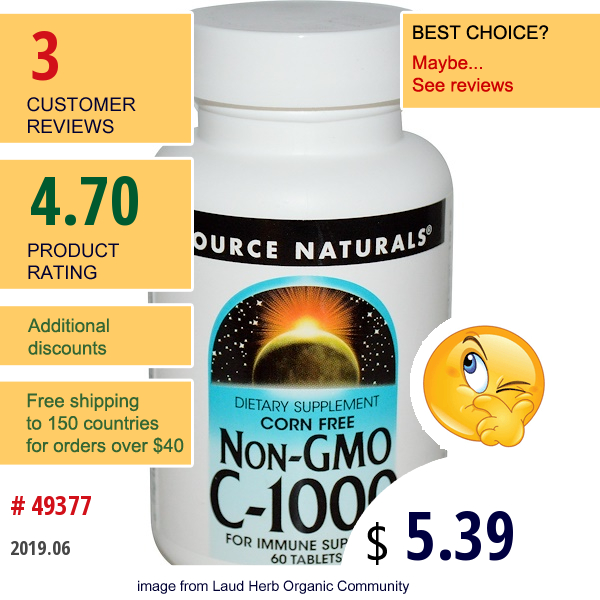 Source Naturals, Non-Gmo C-1000, 60 Tablets  