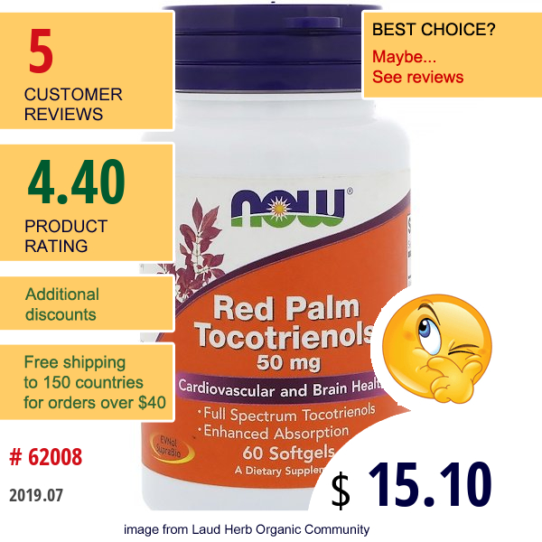Now Foods, Red Palm Tocotrienols, 50 Mg, 60 Softgels
