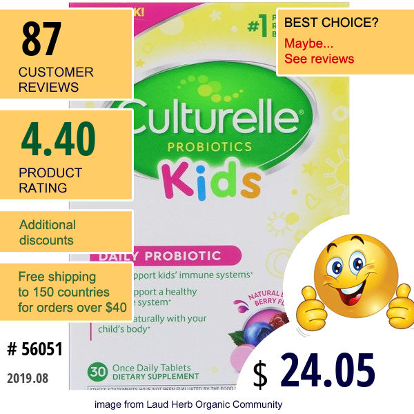 Culturelle, Kids Chewables Probiotics, Natural Bursting Berry Flavor, 30 Tablets