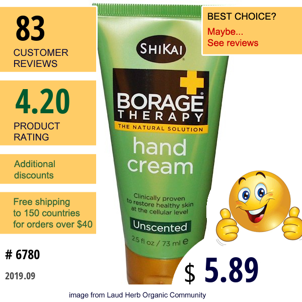 Shikai, Borage Therapy, Hand Cream, Aloe Vera Gel, Unscented, 2.5 Fl Oz (73 Ml)