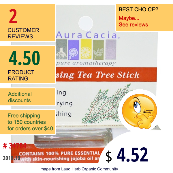 Aura Cacia, Cleansing Tea Tree Stick, Alcohol-Free, 0.29 Fl Oz (8.6 Ml)  