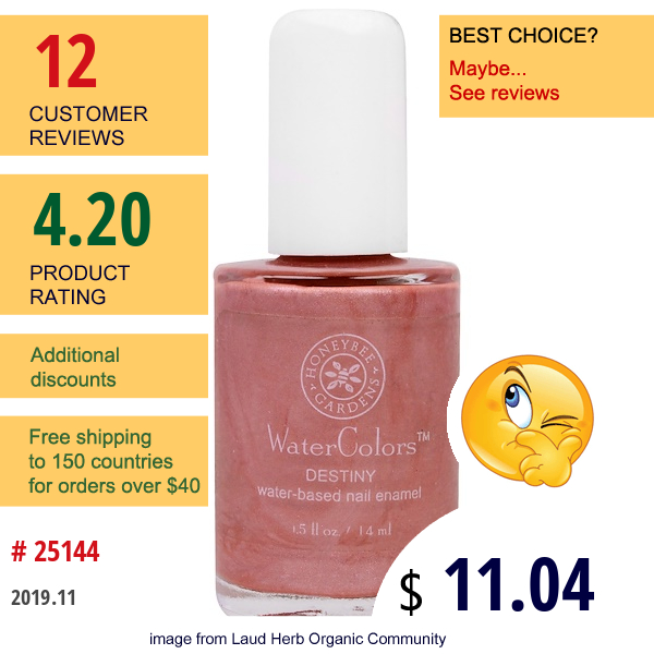 Honeybee Gardens, Watercolors, Water-Based Nail Enamel, Destiny, 0.5 Fl Oz (14 Ml)  