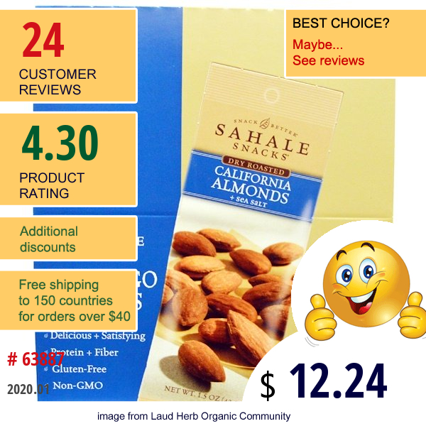 Sahale Snacks, Dry Roasted, California Almonds + Sea Salt, 9 Packs, 1.5 Oz (42.5 G) Each