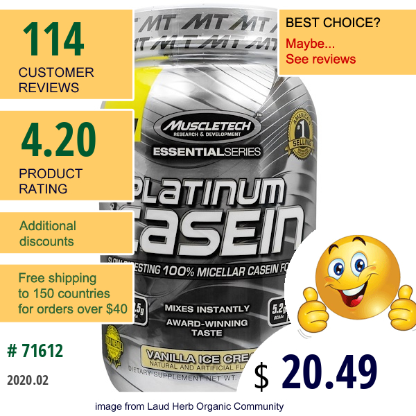 Muscletech, Platinum 100% Casein, Vanilla Ice Cream, 1.80 Lbs (817 G)  