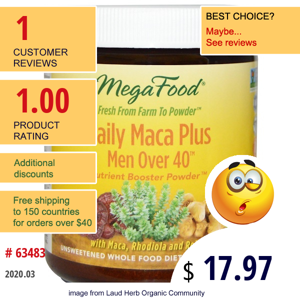 Megafood, Daily Maca Plus, For Men, 1.57 Oz (44.4 G)  