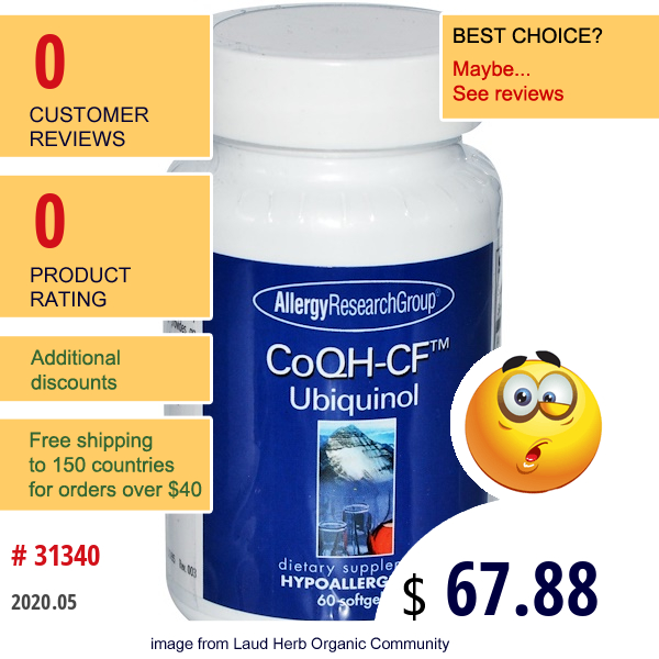 Allergy Research Group, Coqh-Cf, Ubiquinol, 60 Softgels  