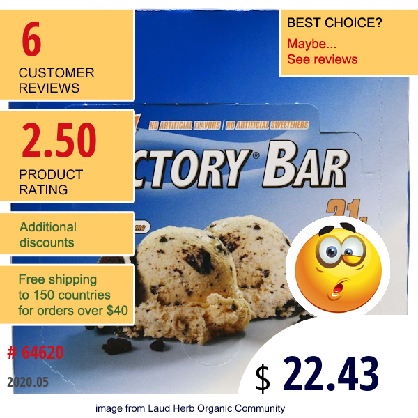 One Brands, Victory Bar, Cookies & Creme, 12 Bars, 2.29 Oz (65 G) Each  