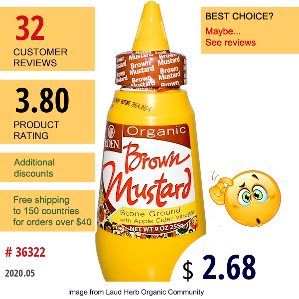 Eden Foods, Organic Brown Mustard, 9 Oz (255 G)  