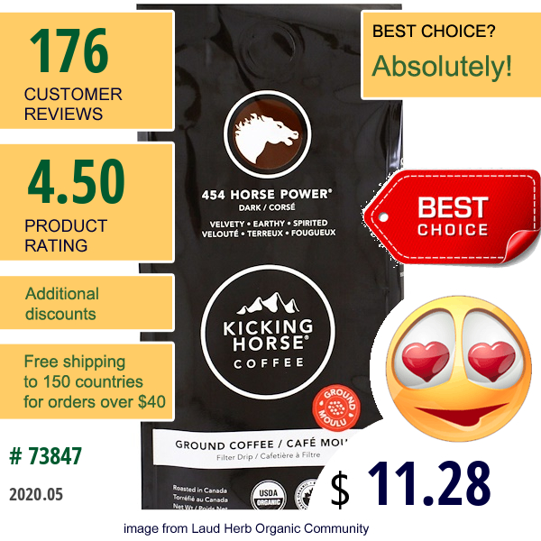 Kicking Horse, 454 Horse Power, Dark, Ground Coffee, 10 Oz (284 G)  