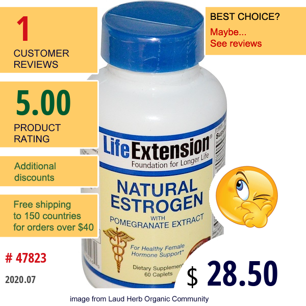 Life Extension, Natural Estrogen With Pomegranate Extract, 60 Caplets  