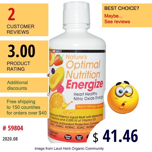 Health Direct, Nature'S Optimal Nutrition, Energize, Peach Mango Splash, 30 Fl Oz (887 Ml)  