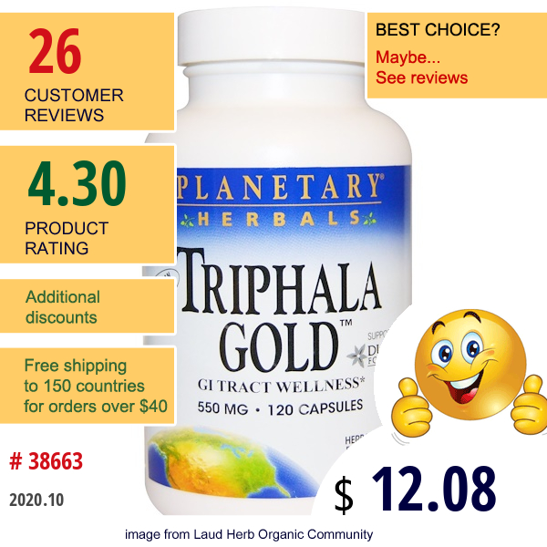 Planetary Herbals, Triphala Gold, Gi Tract Wellness, 550 Mg, 120 Capsules