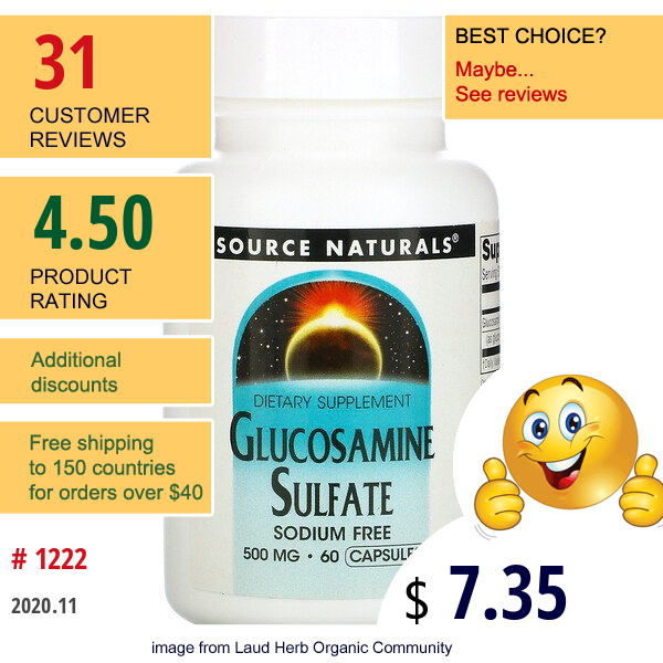 Source Naturals, Glucosamine Sulfate, 500 Mg, 60 Capsules