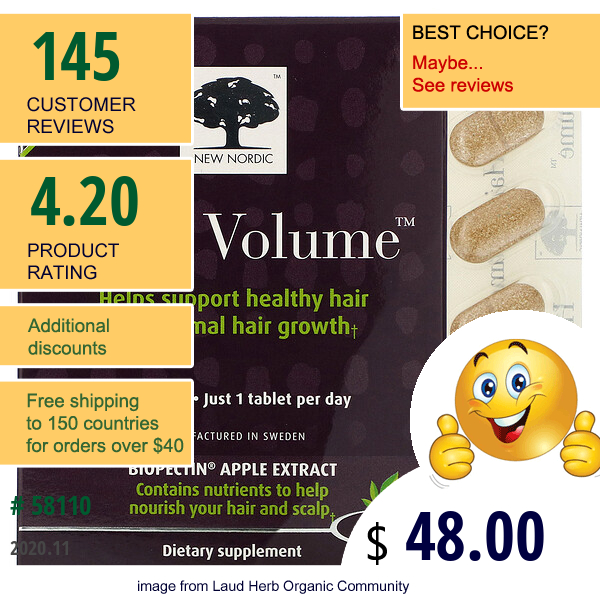 New Nordic, Hair Volume With  Biopectin Apple Extract, 90 Tablets