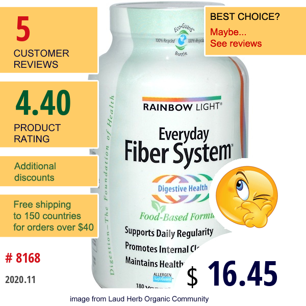 Rainbow Light, Everyday Fiber System, Food-Based Formula, 180 Vcaps  