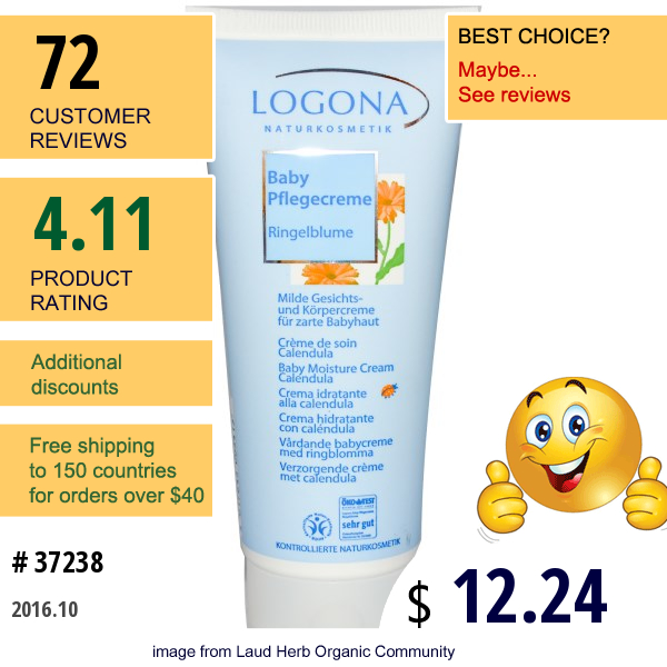 Logona Naturkosmetik, Baby Moisture Cream, Calendula, 3.4 Fl Oz (100 Ml)